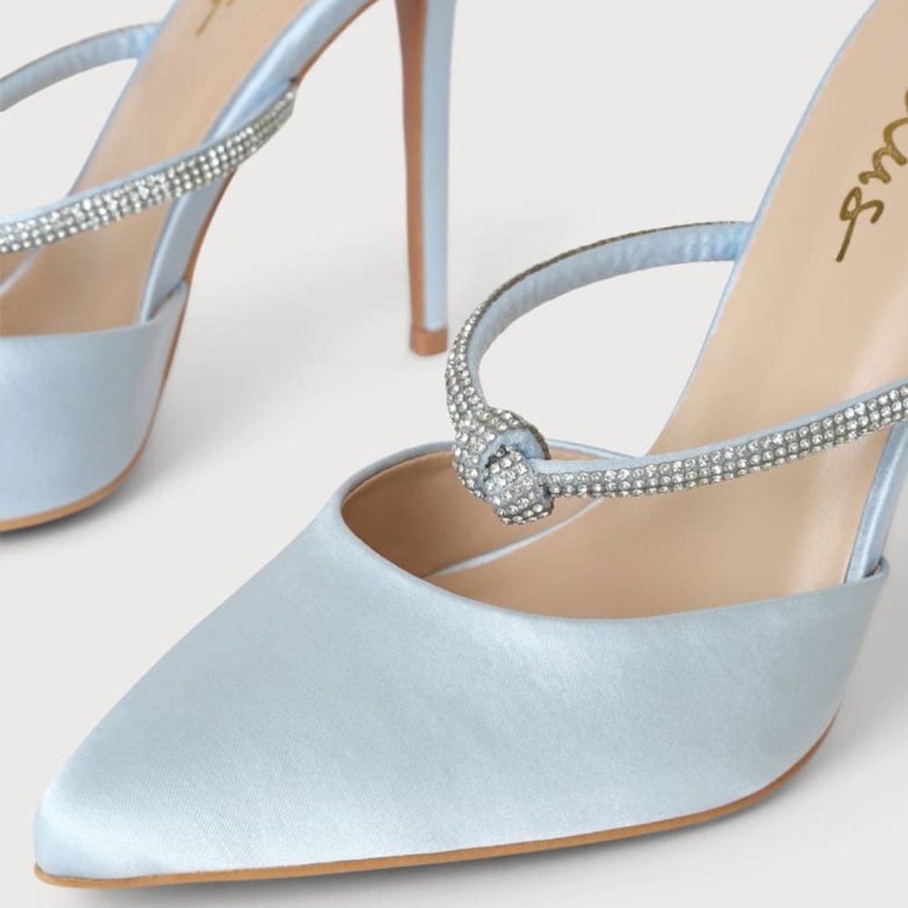 Blue Satin Rhinestone Pumps - Picture 2 of 7